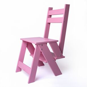 Krzesło-schodki różowe, drewno, POLSKI PRODUKT