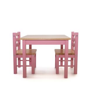 Zestaw drewnianych mebli dziecięcych stół, 2 krzesełka, różowy